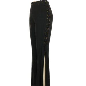 Moschino Cheap and Chic Side Slit Lace Up Pants Black Gold Vintage USA 4 6 8 S